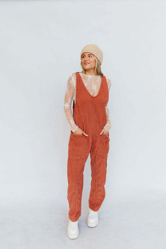 Free People High Roller Cord Jumpsuit Size XL NEW Corduroy Orange