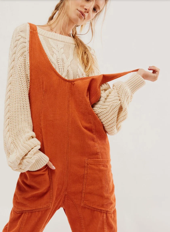 Free People High Roller Cord Jumpsuit Size XL NEW Corduroy Orange