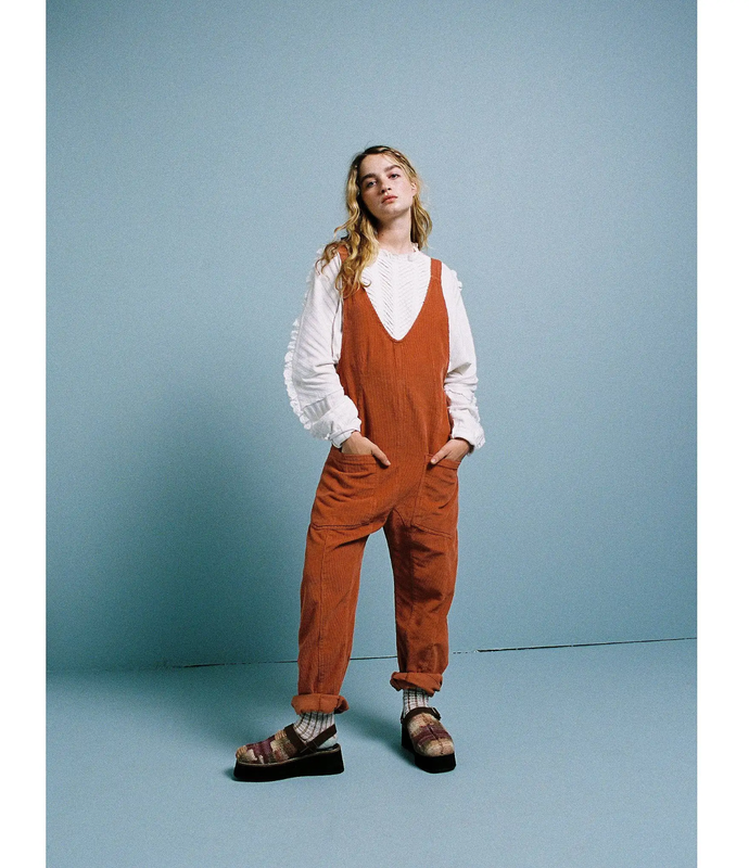 Free People High Roller Cord Jumpsuit Size XL NEW Corduroy Orange