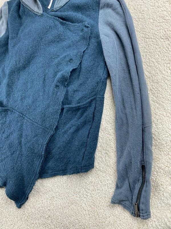 Free People Jacket XS Blue Colorblock Raglan Hooded Wool Blend Asymmetrical
