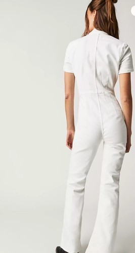Free People Jayde Flare Jumpsuit We The Free Zip Up Stretch Denim White M NWT