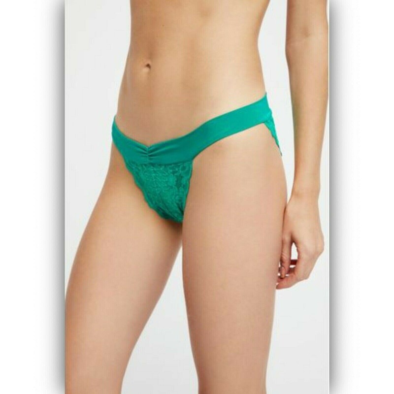 FREE PEOPLE Lace Bikini Panties Emerald Green Size Medium $12 - NWT
