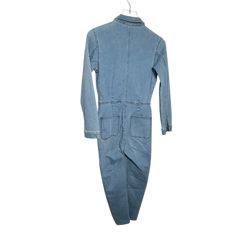 Free People Lennox Skinny Fit Denim Zip Front Jumpsuit Size Small Light Blue