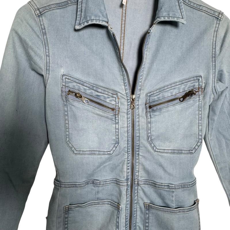 Free People Lennox Skinny Fit Denim Zip Front Jumpsuit Size XS Light Blue