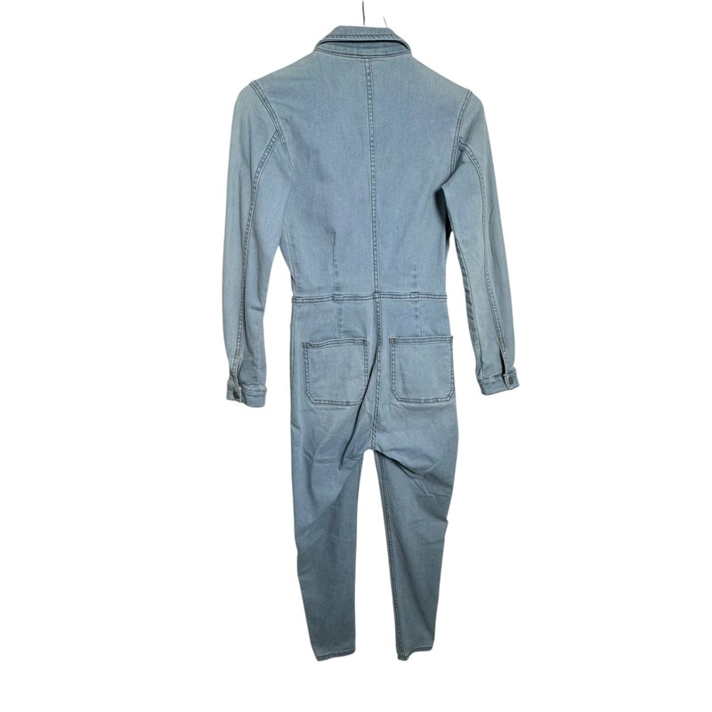 Free People Lennox Skinny Fit Denim Zip Front Jumpsuit Size XS Light Blue