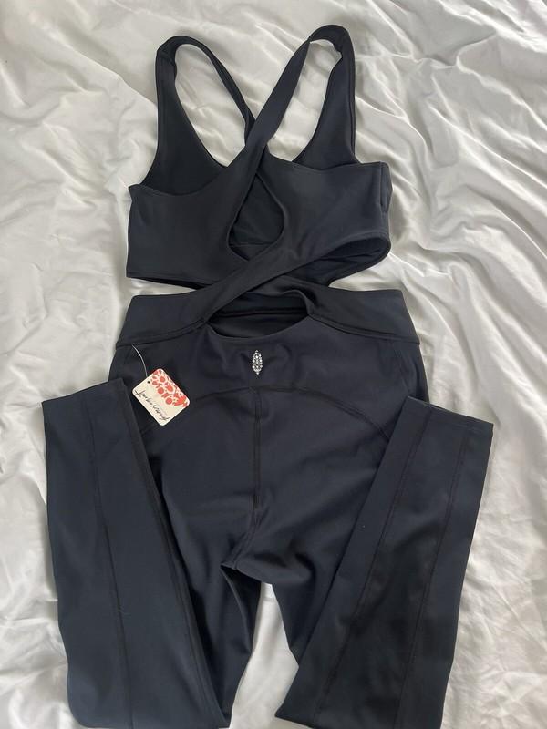 Free People Movement Back It Up Romper Jumpsuit Bodysuit Leotard Black Small