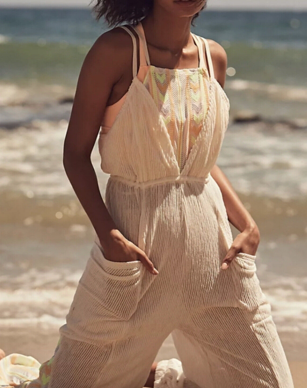 FREE PEOPLE MOVEMENT BRUSHED SAIL MORNING RISE JUMPSUIT ONE PIECE EMBROIDERED S