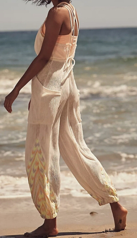 FREE PEOPLE MOVEMENT BRUSHED SAIL MORNING RISE JUMPSUIT ONE PIECE EMBROIDERED S