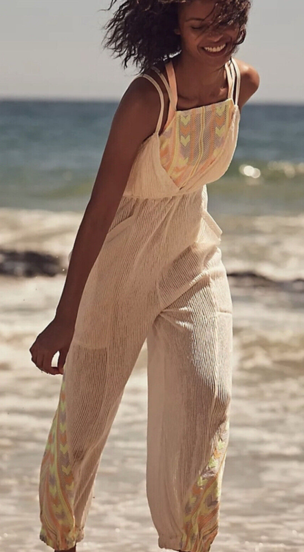 FREE PEOPLE MOVEMENT BRUSHED SAIL MORNING RISE JUMPSUIT ONE PIECE EMBROIDERED S