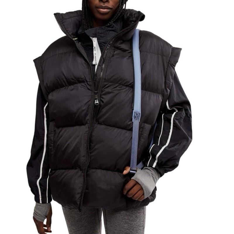 Free People Movement Puffer Vest Size XS Womens Black Full Zip Loose Fit $148
