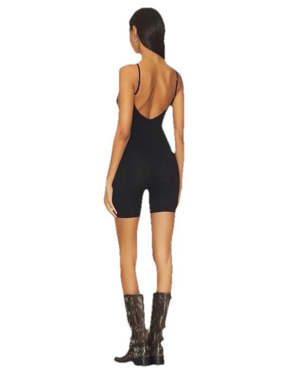 Free People One To Watch Romper Size Medium Black Ribbed Knit Scoop Neck