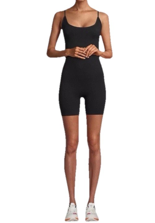 Free People One To Watch Romper Size Medium Black Ribbed Knit Scoop Neck