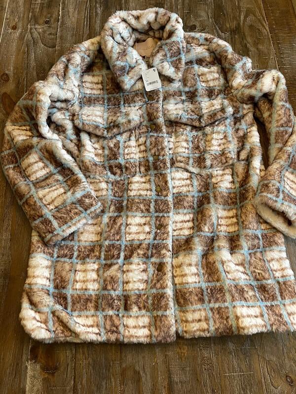 Free People Plaid Fur Shacket Jacket Cozy Super Soft Size M NWT $280 Hutch