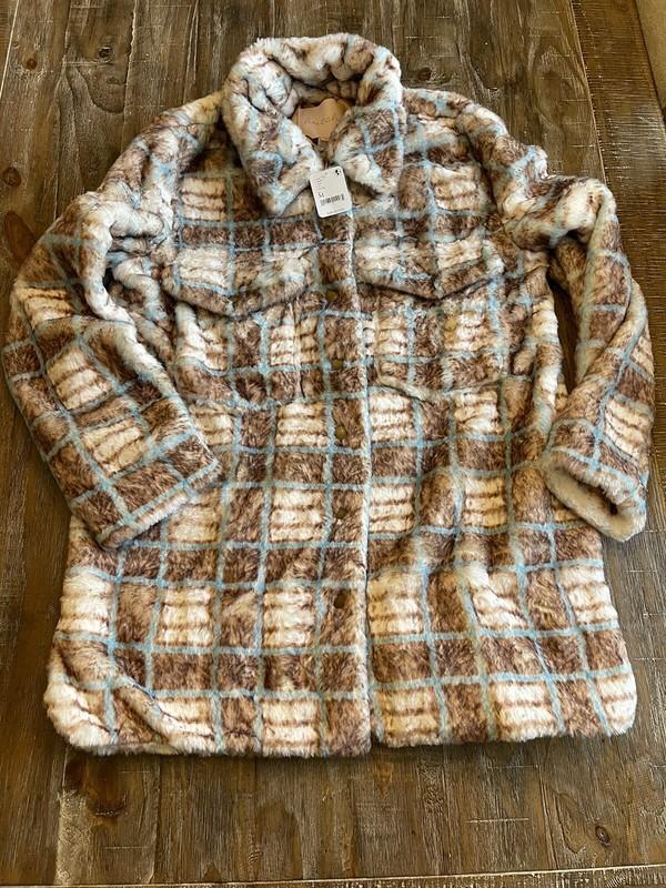 Free People Plaid Fur Shacket Jacket Cozy Super Soft Size M NWT $280 Hutch
