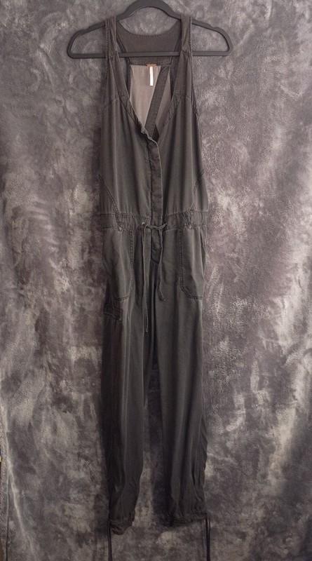 Free People Roaring Rayon Utilitarian Jumpsuit Sz 2 Black/Gray