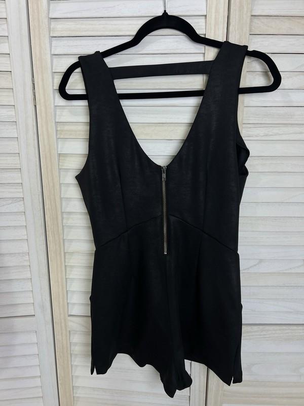 Free People Romper Moonlight Black Shorts Pockets Low Front & Back Zip Size S