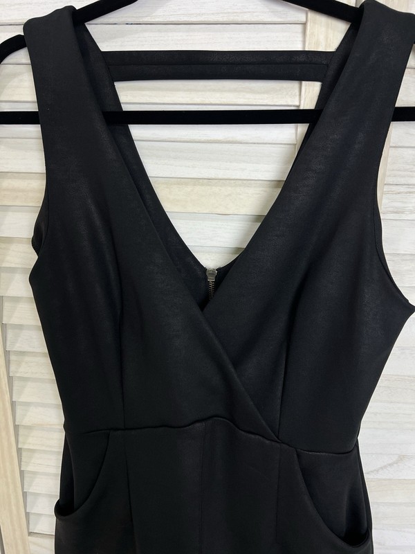 Free People Romper Moonlight Black Shorts Pockets Low Front & Back Zip Size S