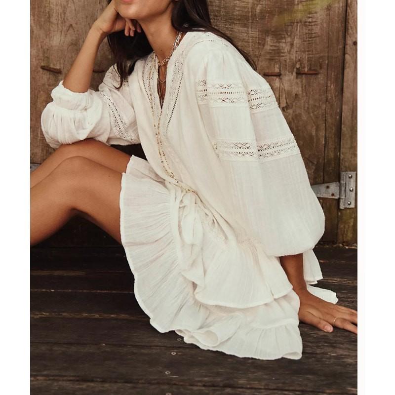 Free People Sachi Tiered Ruffle Boho Cotton Long Sleeve Mini Dress NEW Small