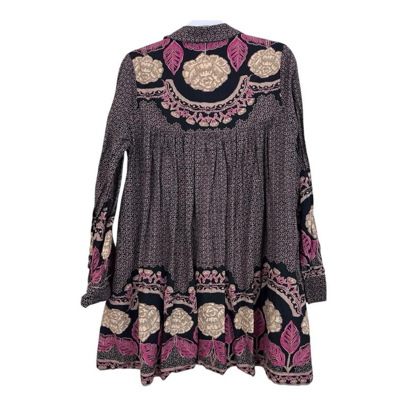 Free People Smell The Roses Mini Dress Size Small Black Combo Long Sleeves