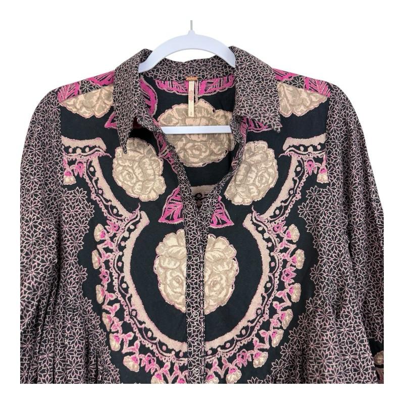 Free People Smell The Roses Mini Dress Size Small Black Combo Long Sleeves