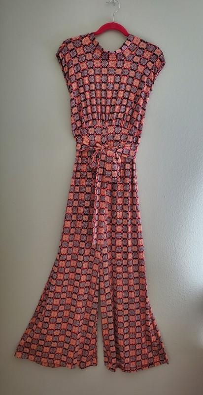 FREE PEOPLE VIBE CHECK ONE PIECE JUMPSUIT WIDE LEG PRINTED JUMPER Size XL EUC