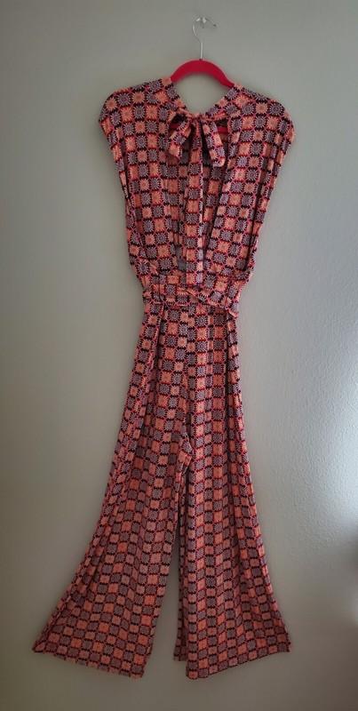 FREE PEOPLE VIBE CHECK ONE PIECE JUMPSUIT WIDE LEG PRINTED JUMPER Size XL EUC