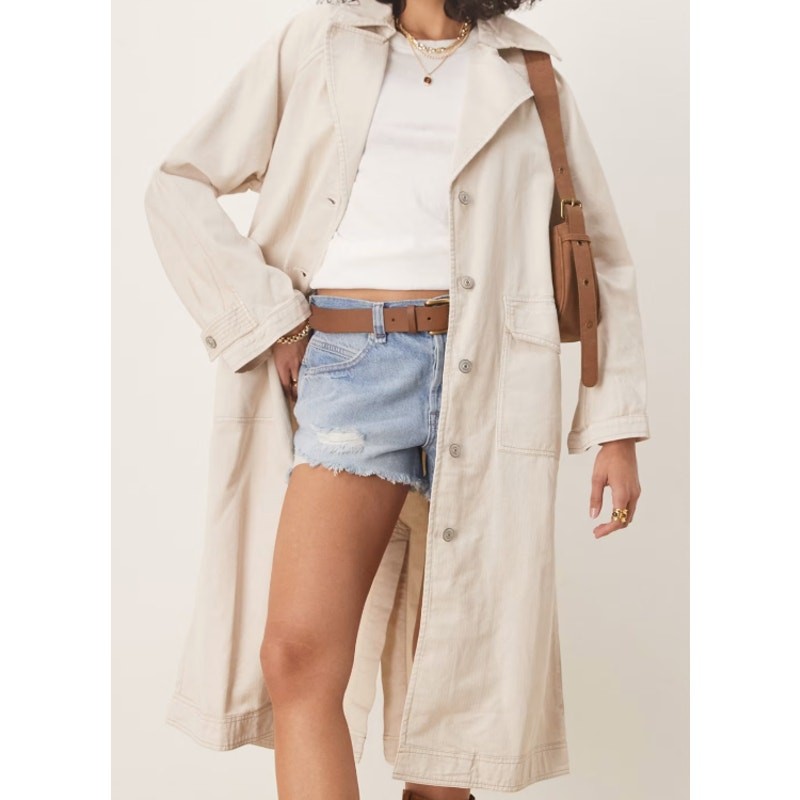 Free People We The Free Khaki Perry Military Duster Trench Coat NWOT- S