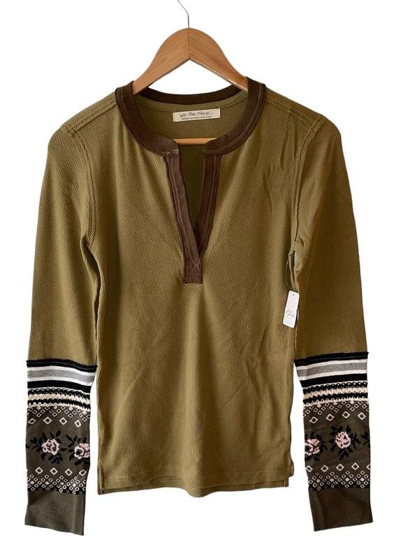 Free People Women's Size M Mikah Layering Cuff Army Green Combo Top - New