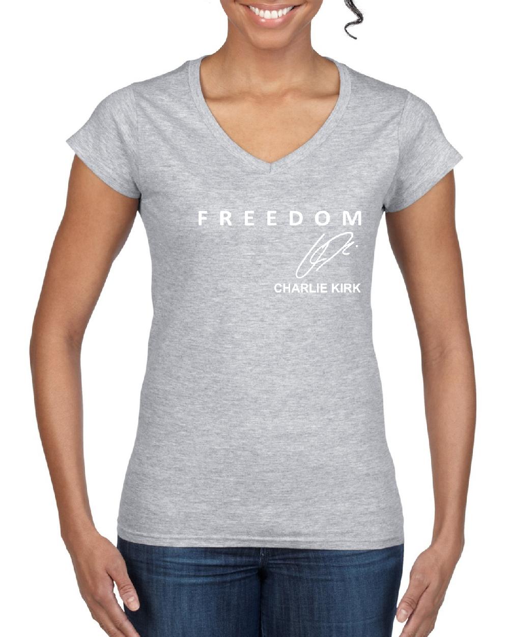 Freedom Charlie Signature- Kirk Memorial Tribute Womens Standard V-Neck Tee