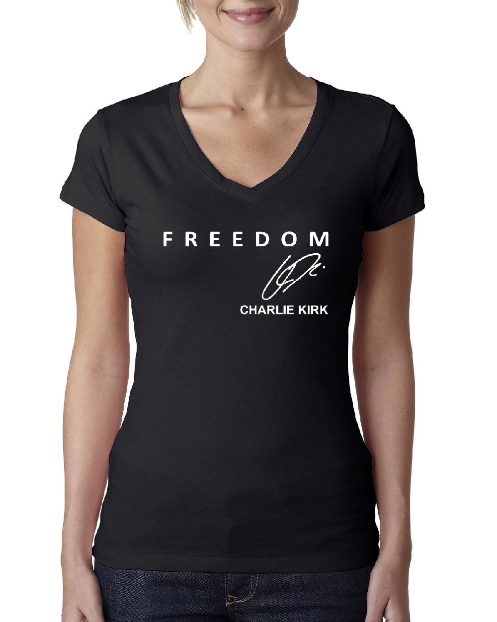 Freedom Charlie Signature- Kirk Memorial Tribute Womens Junior Fit V-Neck