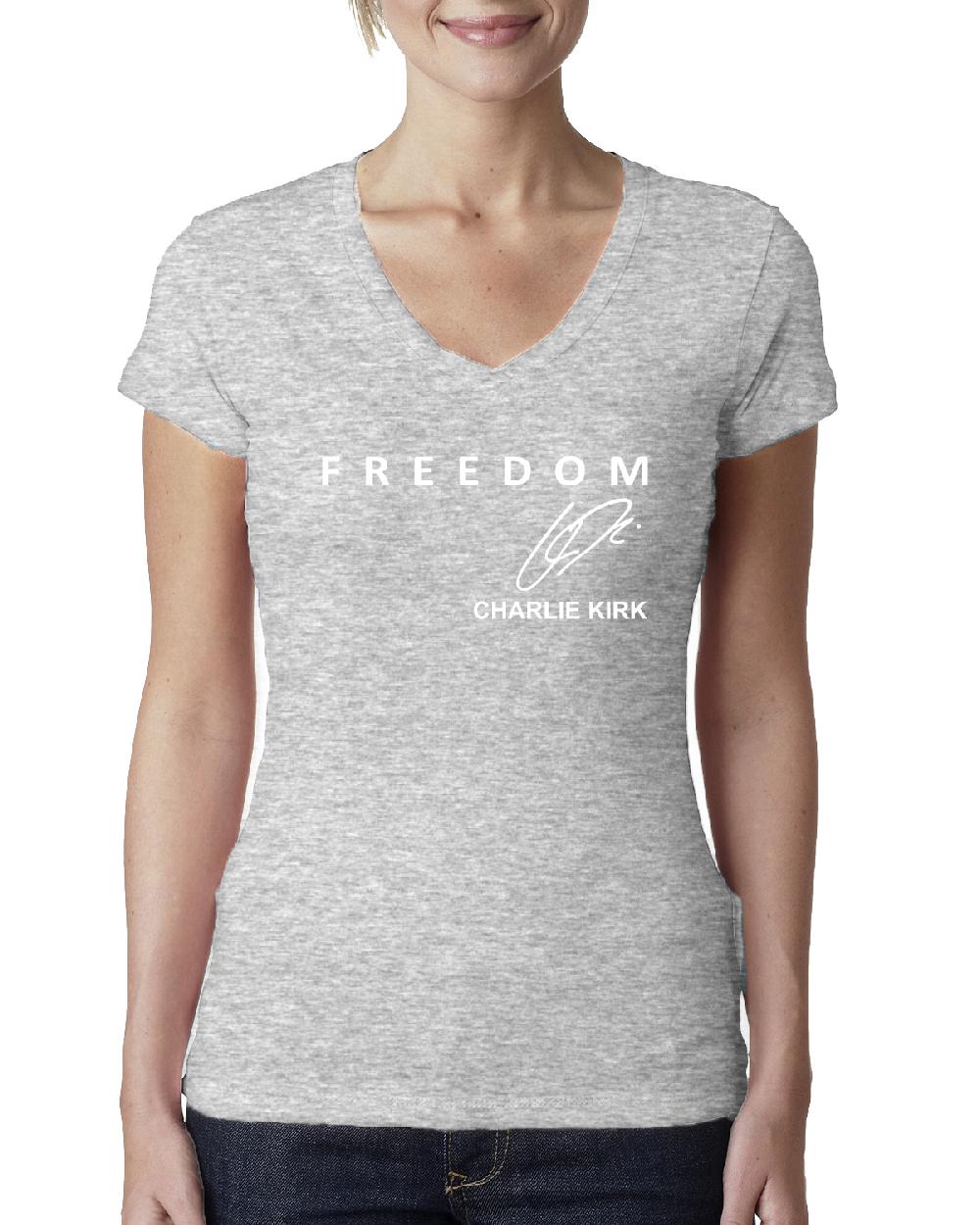 Freedom Charlie Signature- Kirk Memorial Tribute Womens Junior Fit V-Neck