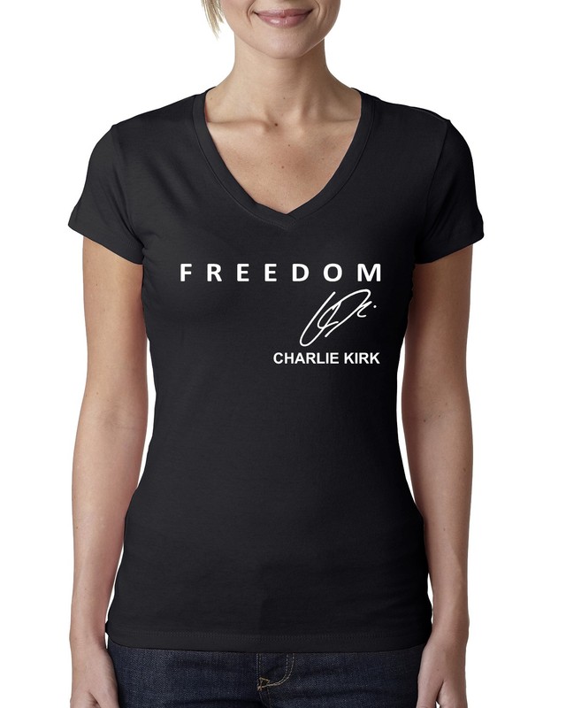 Freedom Charlie Signature- Kirk Memorial Tribute Womens Junior Fit V-Neck