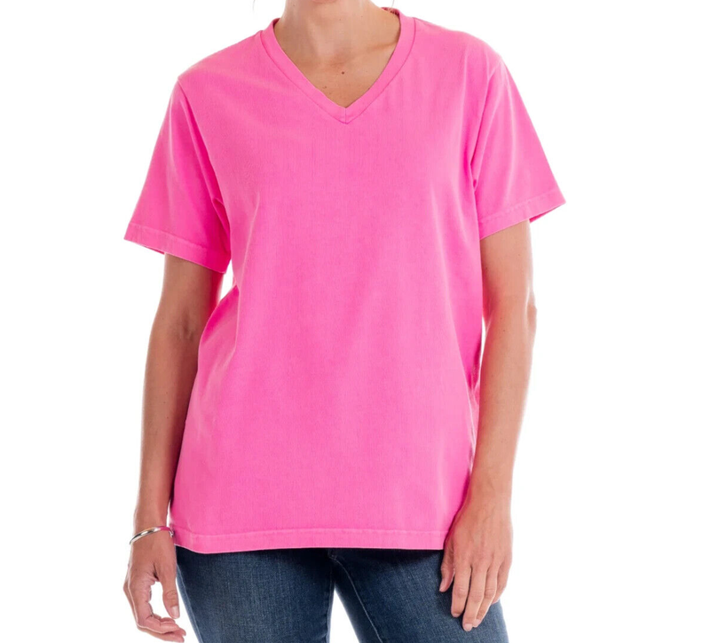 FRESH PRODUCE Large Cosmos Pink $42 Cotton Jersey V Neck Tee Top NWT L