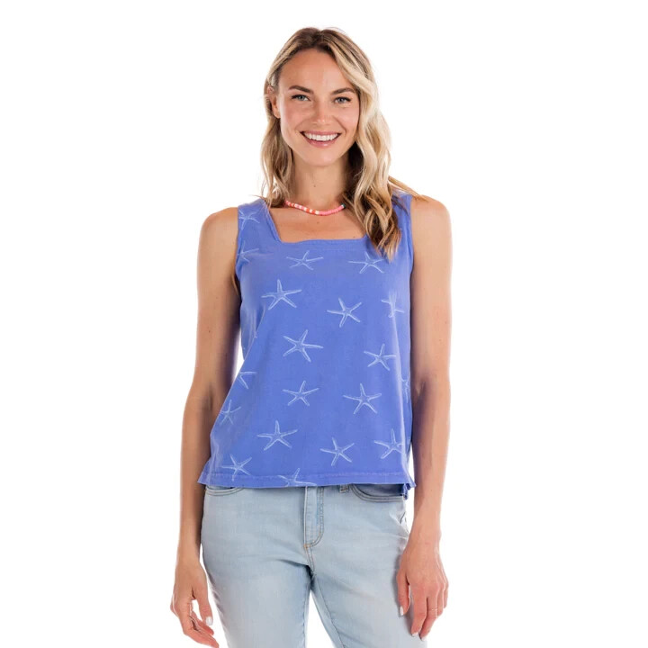 FRESH PRODUCE Large Peri Blue STARFISH Jersey Cotton $49 Boxy Tank TOP NWT New L