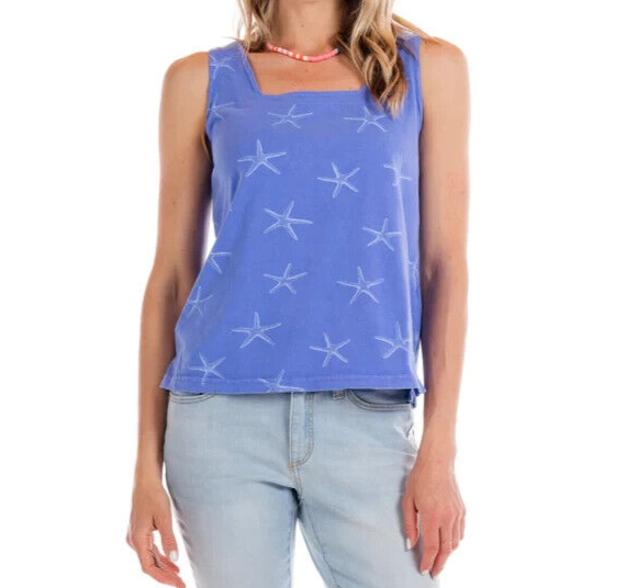 FRESH PRODUCE Large Peri Blue STARFISH Jersey Cotton $49 Boxy Tank TOP NWT New L