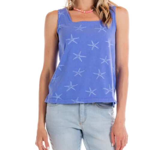 FRESH PRODUCE Large Peri Blue STARFISH Jersey Cotton $49 Boxy Tank TOP NWT New L