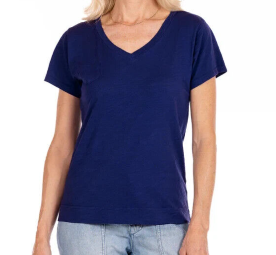FRESH PRODUCE Large South Beach BLUE $56 HERITAGE Cotton Fem Logo V Top NWT L