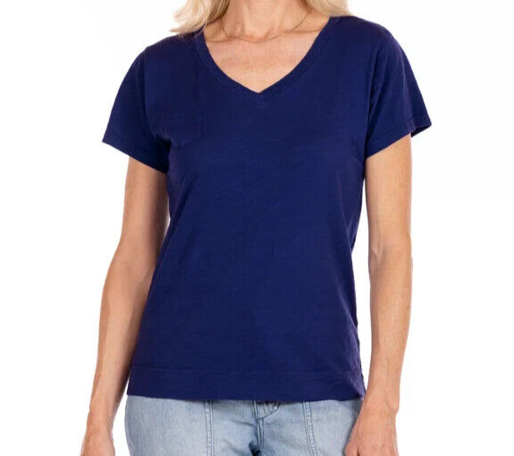 FRESH PRODUCE Large South Beach BLUE $56 HERITAGE Cotton Fem Logo V Top NWT L