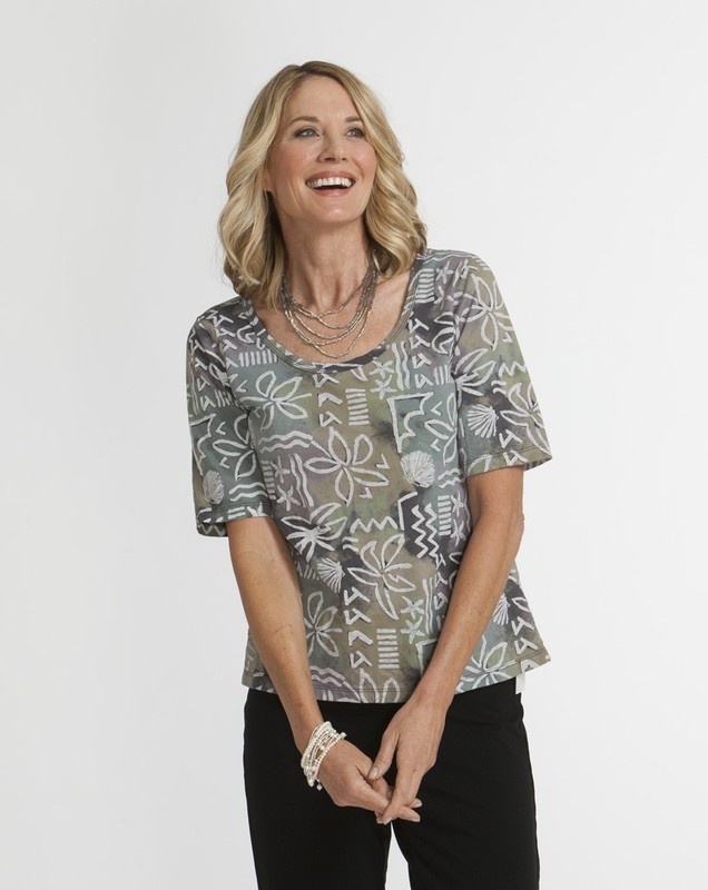 FRESH PRODUCE Medium Gray Brown Coconut Point HAZY 1/2 Sleeve Top $49 NWT New M