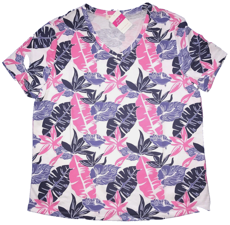 Fresh Produce Medium White Exotic Blooms Floral V Neck Tee Top M