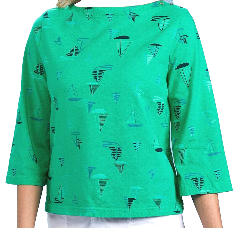 FRESH PRODUCE SM Palm Green $65 Harbour Hues SAILBOAT ISLA Boat Neck TOP New S