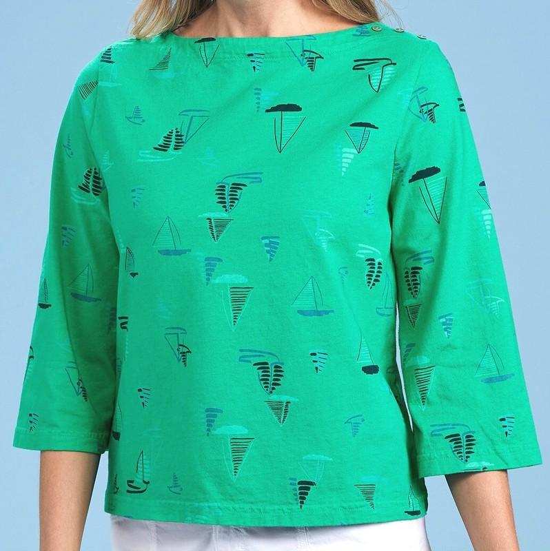 FRESH PRODUCE SM Palm Green $65 Harbour Hues SAILBOAT ISLA Boat Neck TOP New S