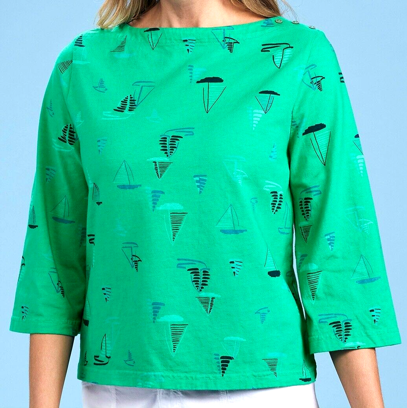 FRESH PRODUCE SM Palm Green $65 Harbour Hues SAILBOAT ISLA Boat Neck TOP New S