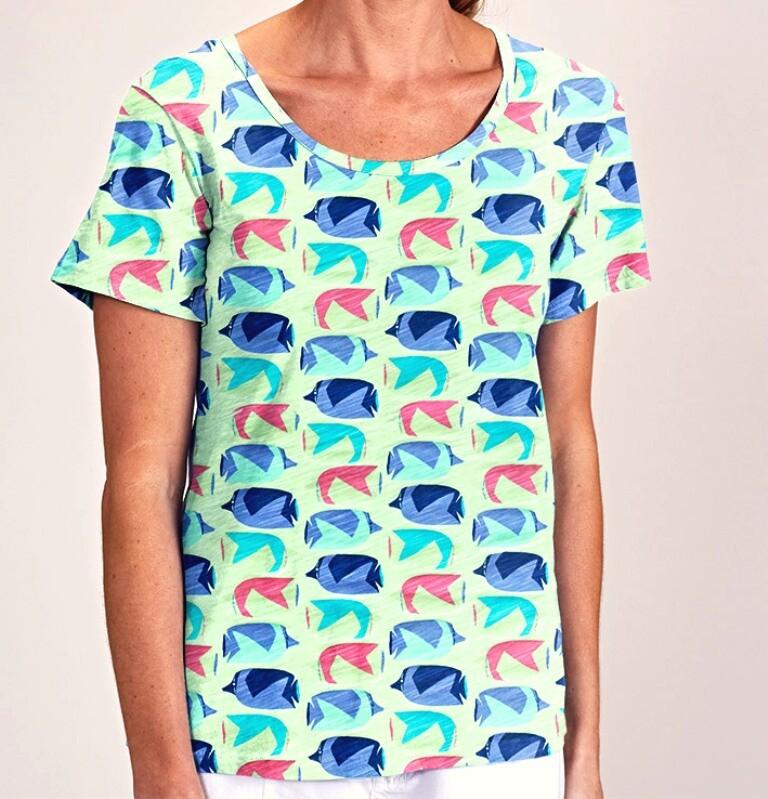 FRESH PRODUCE Small ALOE Green FISH SCHOOL $49 Vintage GO TO Tee Top NWT New S