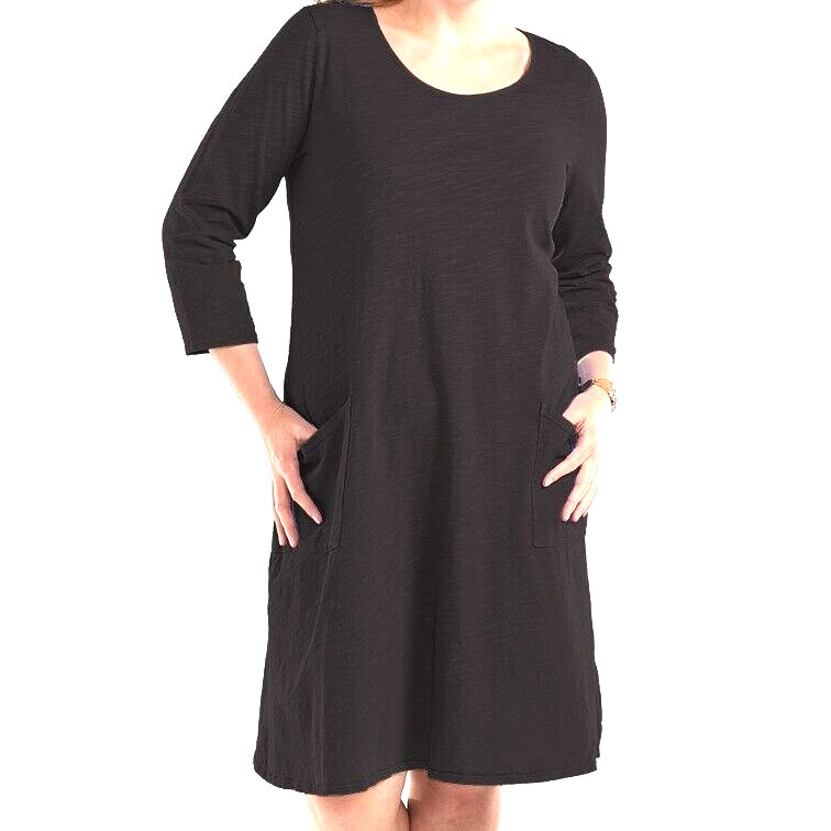 FRESH PRODUCE Small Black $69 Dalia Jersey Cotton Pockets 3/4 Dress NWT New S
