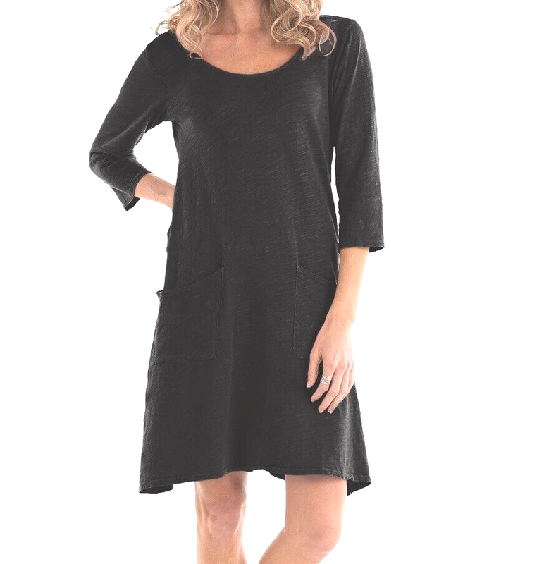 FRESH PRODUCE Small Black $69 Dalia Jersey Cotton Pockets 3/4 Dress NWT New S