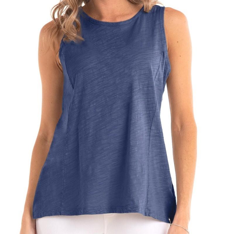 FRESH PRODUCE Small Moonlight BLUE CHLOE $45 Key Hole Cotton Slub TANK Top NWD S