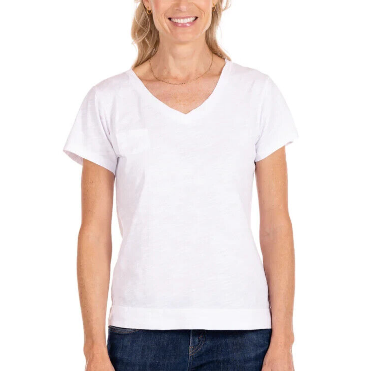 FRESH PRODUCE Small WHITE Cotton $49 HERITAGE Fem Logo V Neck Top NWT New S