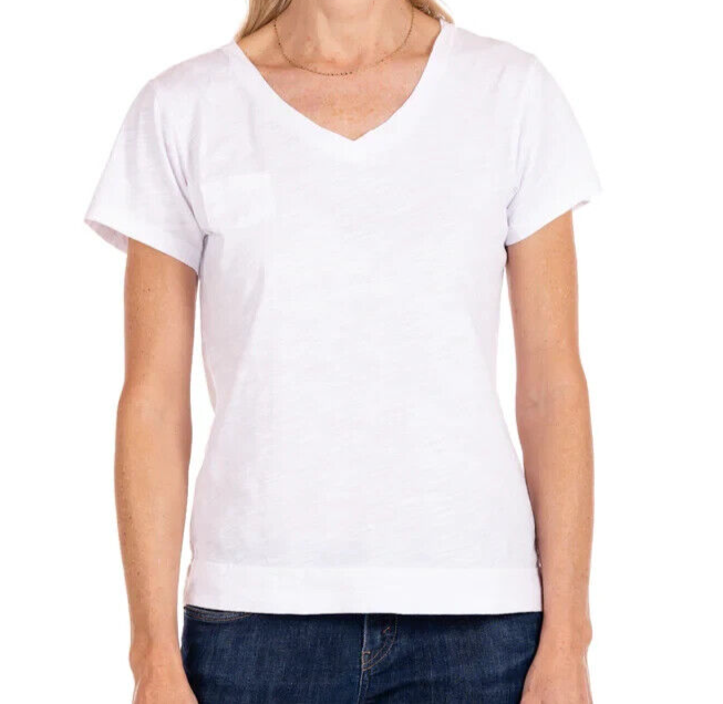 FRESH PRODUCE Small WHITE Cotton $49 HERITAGE Fem Logo V Neck Top NWT New S
