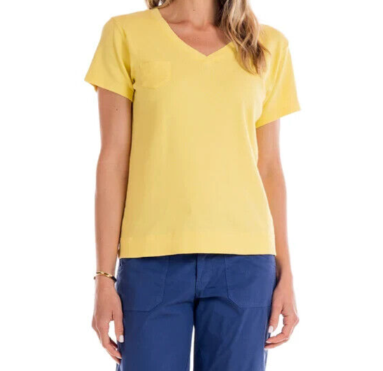 FRESH PRODUCE XL DAFFODIL Yellow $56 HERITAGE Fem V Neck Cotton Top NWT XL